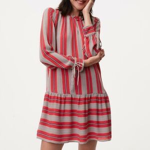 Loft Red and White Striped Flounce Dress